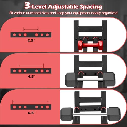Goplus 3-Tier Dumbbell Rack, 529LB Capacity Heavy-Duty Adjustable Weight Rack Stand for Home Gym, Space-Saving Metal Dumbbell Storage Organizer for Kettlebells, Weight Plates