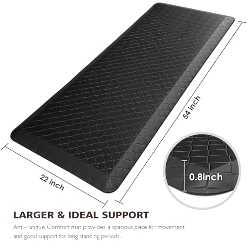 HappyTrends Kitchen Floor Mat - 4/5 Inch Thick Anti-Fatigue Kitchen Rug,Waterproof Non-Slip Kitchen Mats and Rugs Heavy Duty Ergonomic Comfort Rug for Kitchen,Office,Sink,Laundry,(22"x54", Black) - color: Black, size: 54"L x 22"W x 0.8"Th