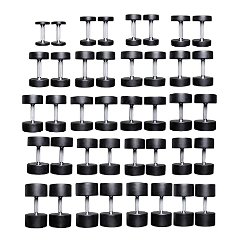REP Fitness Urethane Coated Round Dumbbells, 5 to 100 lbs, Singles or Pairs, With or Without Rack, Steel Core, Rubber Encased, Chrome Handles, Professional Weights for Home Gym Strength Training - style: 5-100 lb set