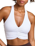 Women's Serene Scrunch Longline Sports Bra V Neck Padded Yoga Tank Wide Straps Cross Back Crop Tops - color: White, size: X-Large