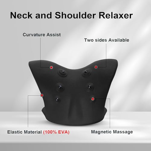 Neck Stretcher with Magnetic Therapy Acupressure for Pain Relief, Neck and Shoulder Relaxer, Chiropractic Pillow, Restore Neck Curve, Black - color: Black
