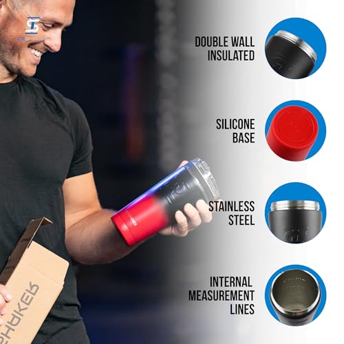 Ice Shaker Insulated Stainless Steel Shaker Bottle | 26oz, Red/black | Cold for 30+ Hours | Insulated Cup with Twist-on Agitator | Odor-Free Bottle for Protein Shakes, Water, Smoothies, Cocktails - color: RedBlack