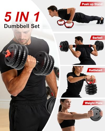 Adjustable Dumbbell set,20/30/45/70/90lbs Free Weight Set | 5 in1 Dumbbell Set with Connector,Used as Barbell,Kettlebells,Push up Stand,Fitness Exercises for Home Gym Suitable Men/Women - style: 90LB(45LB Pairs)