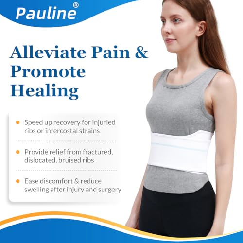 Pauline Broken Rib Brace for Women - Compression Chest Binder for Cracked Ribs Support & Chest Pain Relief - Rib Belt for Bruised Rib Cage (White, Fits 45”-60”) - size: L, style: Women WT