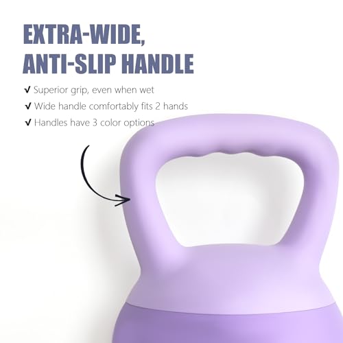 soges PVC One-Piece Kettlebell with Wide Handles, Strength Training Kettlebells 5lb to 35lb Optional for Women of Different Levels, Iron Sand Filled Soft Kettlebell - color: 15lbs - Purple