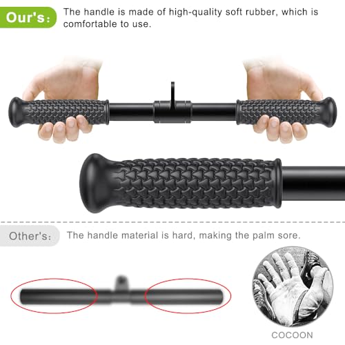 SELEWARE Rotating Straight Bar, Tricep Rope, Double D Row Handle, Rotating V Handle, Cable Machine Attachment with Non-Slip Soft Rubber Grip, Universal Attachment for Cable Machines - color: 18" Black Rotating Straight Bar W/ Flat Rubber Handle