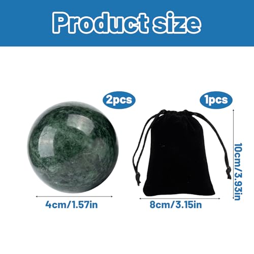 2 PCS Baoding Balls, Chinese Medicine Balls, Chinese Medicine Balls for Stress Relief and Meditation, Finger Exercise Tools for Office Relaxation, with Carry Bag (1.57 Inch/Green)