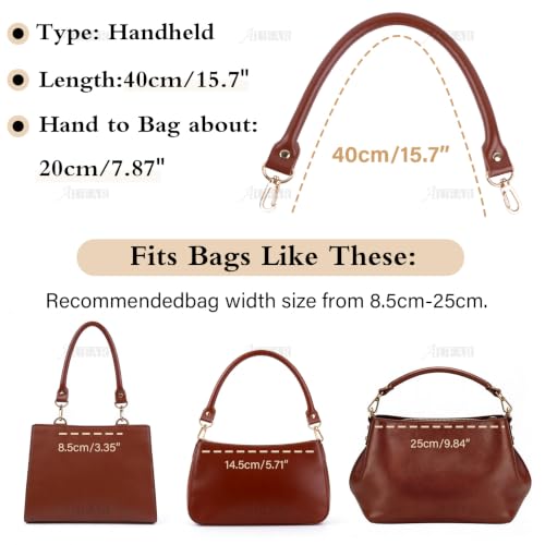 AUEAR, 15.7 Inches Replacement Handles Purses Straps Brown Handbag Strap Replacement for Small Handmade Straw Bag (Style A, 2 Pack) with Gold Metal Lobster Buckles - color: Brown