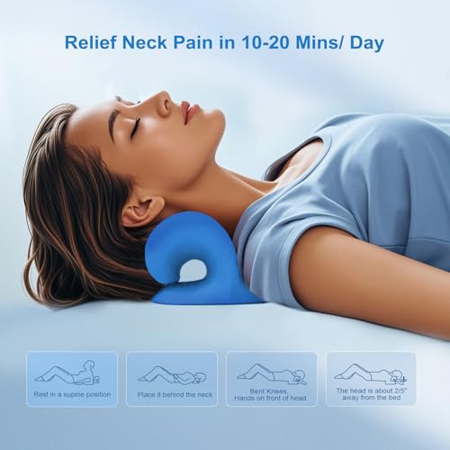 Neck Stretcher with Magnetic Therapy Acupressure for Pain Relief, Neck and Shoulder Relaxer, Chiropractic Pillow, Restore Neck Curve (Blue) - color: Blue