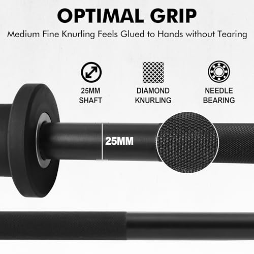 Mikolo EZ Curl Bar, 2 Inch Olympic Curl Bar for Biceps and Triceps, 47” Curling Bar with Knurled Grip, 700LB Barbell Bar with Multi-Angle Wrist-Friendly Design - color: Black - 4ft Straight Bar - Bar Only