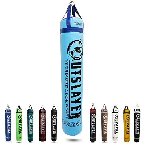 Outslayer Muay Thai Kickboxing Heavy Punching Bag – 6ft 130 lb – Made in USA – for MMA, Boxing & Training - color: Light Blue/Dark Blue, size: With Bottom D-Ring