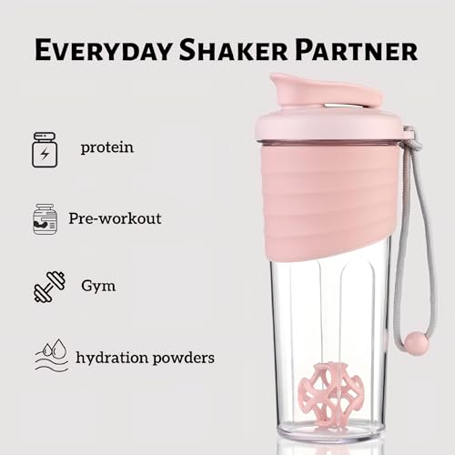 Shaker Bottle for Protein Mixes，24 oz，Protein Shaker Bottles with Whisk Ball, Mixer Bottle, Protein Bottle,Portable Pre Workout Whey Protein Drink Shaker Cup，Pink - color: Pink