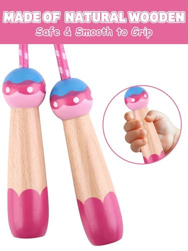 Jump Rope for Kids, Lorvain Adjustable Skipping Rope, Kids Jump Ropes with Wooden Handle for Girls Boys, Weighted Jumping Ropes for Fitness Workout Exercise Outdoor Fun Activity - color: Bright Pink-1 Pc