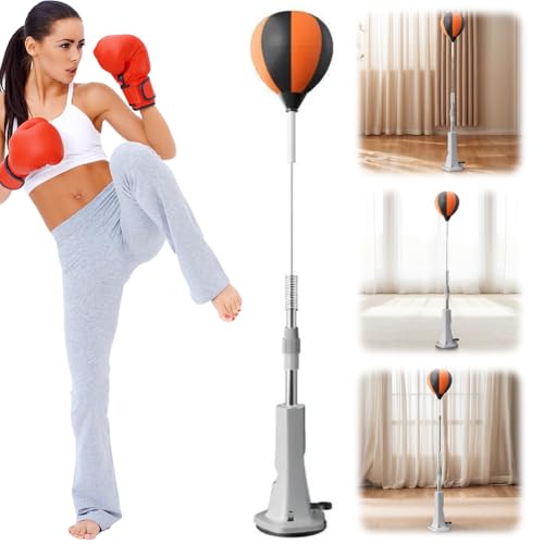 Punching Bag with Stand, Height Adjustable Speed Bag Reflex Trainer Set for Teens Adults, Boxing Equipment with Suction Base for Home Gym, Anti-Slip & No Floor Damage, Stress Relief Fitness Gear
