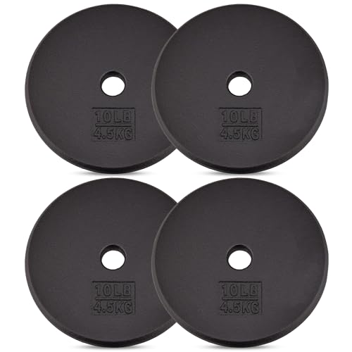 Yes4All Standard Weight Plates, 1-Inch Cast Iron Barbell Weights, Wide Range 5–50 LB, Ideal for Strength Training & Workout Routine, Available in Single, Pair & Set of 4 - color: Black Set of 4, size: 4x10LB