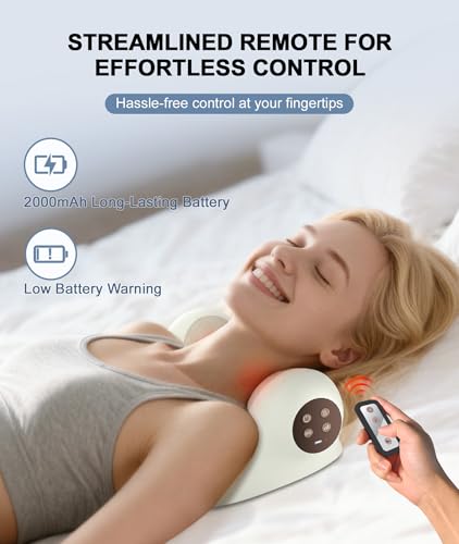 Neck Massager with Heat, Red Light & Vibration Adjustable, Heated Neck Stretcher with 3 Modes, Rechargeable Cervical Traction Device for Pain Relief & Muscle Relaxation, Gift for Women Men - color: Beige