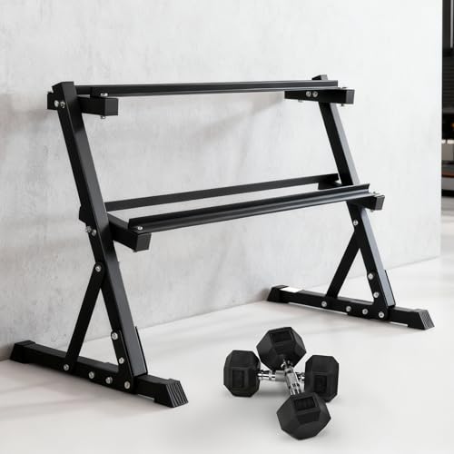 BalanceFrom Dumbbell Rack Stand, Multi-Tier Weight Rack for Dumbbells & Kettlebells, Heavy Duty Home Gym Storage Rack, Includes 25 lb Dumbbell Pair, Black - style: 25LB Pair and 2 Tier Rack