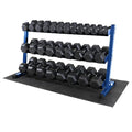 WF Athletic Supply Rubber Coated Hex Dumbbell Set, Multiple Choices Available - Dumbbells with Rack Stand and Mat, or Dumbbells Only (200/550/1200/2100/3000 LB) - color: g. 5 - 75LB w/ 3-tier BLUE Rack and Mat
