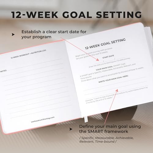 Workout + Nutrition Log – 12 Week Fitness Tracker, Workout Log Book, Gym Planner, and Food Journal | Daily Exercise, Diet, Weightlifting, and Nutrition Log (Soft Blush) - color: Soft Blush