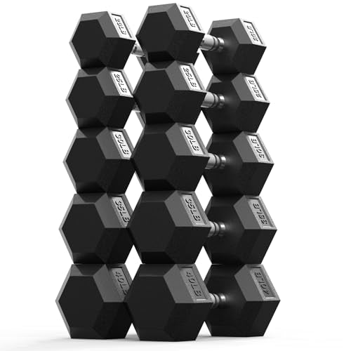 PAPABABE Dumbbell Set, Rubber Encased Home Gym Dumbbells, Weight Dumbbells for Women & Men, Hand Weights for Home Gym & Strength Training - size: 300 lb Set (Pair of 20, 25, 30, 35, 40), style: Chrome Grip