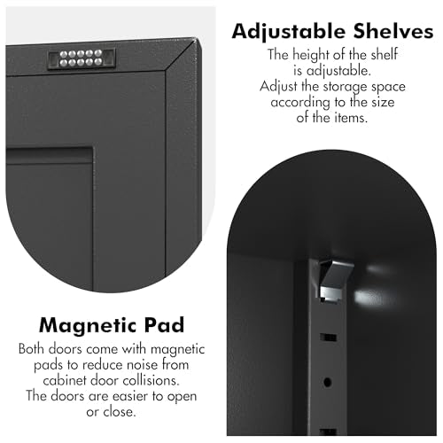 46" H Metal Locker Cabinet, Small Locker with Door and 2 Adjustable Shelf | Locker Cabinet with Adjustable Leveling Feet for Home, Bedroom, Office,Gym Assembly Required - color: 46" H Black