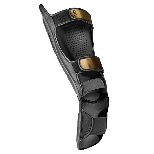 Hayabusa T3 Striking Shinguards - Men and Women | MMA Protection, Muay Thai Kickboxing, Sparring Pads, Martial Arts Gear, Adjustable Straps, Impact Padding, Elastic Fit - color: Black/Gold, size: Medium