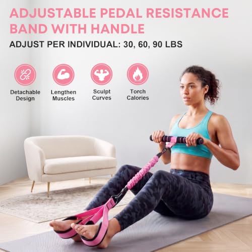 Sit Up Assist Strap, Multifunctional Foot Pedal Resistance Band Set 30-90LB, Adjustable Strength Home Gym Fitness Equipment for Full Body Workout – Portable Home Gym for Men & Women