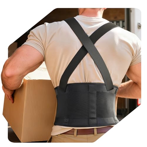 Medical-Grade Work Back Brace with Adjustable Shoulder Straps [Stronger Support & Breathable Mesh] Lower Back Support Belt for Men Women - Pain Relief for Lifting, Warehouse, Construction & Moving - size: Medium