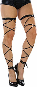 ToBeInStyle Women's Leg Wraps Ravewear Dancewear Elastic Straps Party Garter Music Festivals Costume Accessory Thigh High - color: Footless Criss Cross Tie W/ Rhinestones - Black, size: One Size