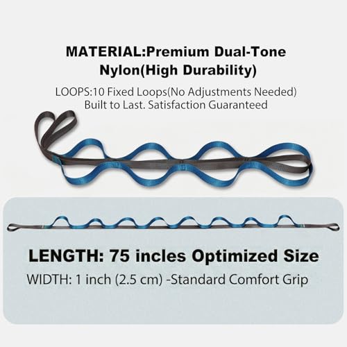 Acozycoo Stretching Strap with Loops,Non-Elastic Yoga Strap for Physical Therapy,Knee Replacement Recovery & Plantar Fasciitis,Leg Stretcher Band for Flexibility & Hamstring Rehab - color: Blue