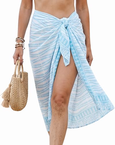 Beach Cover Ups for Women, Cotton Sarong Wrap Pareo | 100% Cotton Sarong Wraps For Women, 73 x 44 In. Pareo Beach Wrap, Bikini Cover Up, Bathing Suit Cover Up, Resort Wear - color: Athena Blue