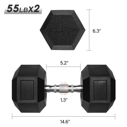 Ritfit 5-650 LBS PVC Encased Hex Dumbbell Sets with Optional Rack for Home Gym, Hand weight with Chrome Handle for Strength Training,Workouts - style: 2X55LBS