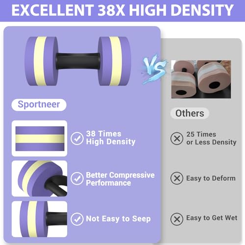 Sportneer Water Weights Aquatic Exercise Dumbbells Water Dumbbell Aerobics Workouts Set of 2 EVA Foam Pool Weights Dumbbells Set Aqua Fitness Barbells Equipment for Water Aerobics Weight Loss - color: Striped Purple