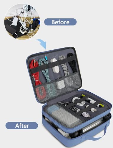 MATEIN Electronics Organizer, Cable Organizer Bag Electronic Accessories Case with Handle for Cable, Cord, Tablet, Charger, Phone, Double Layers Tech Case Travel Gifts for Men and Women, Blue - color: Blue, size: Medium