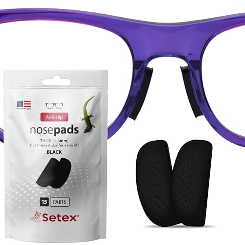 Setex Gecko Grip 1.8mm Thick Anti Slip Eyeglass Nose Pads, (Bulk Pack 15 Black Pair) USA Made, 2500 Innovative Microstructured Fibers per Nose Pad, 1.8mm x 7mm x 16mm - size: Bulk Pack 15 Black Pair