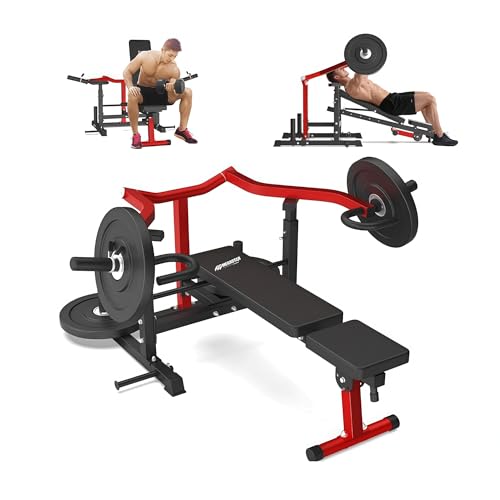 Chest Press Machine – Converging Motion for Home Gym, Adjustable Flat/Incline Bench with Dual Band Pegs, Versatile for Chest & AB Workouts - color: Red