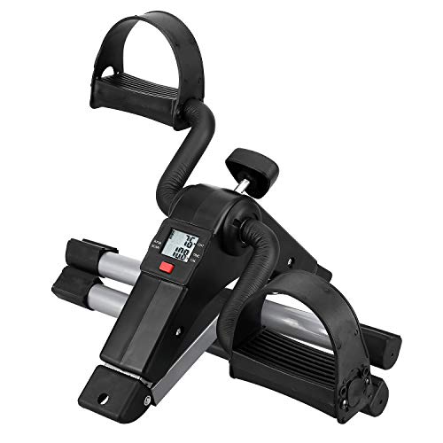 Folding Pedal Exerciser, Mini Under Desk Bike - Portable Foot Hand Cycle Peddler Machine Bicycle Exerciser for Arm Leg While Sitting - color: Silver