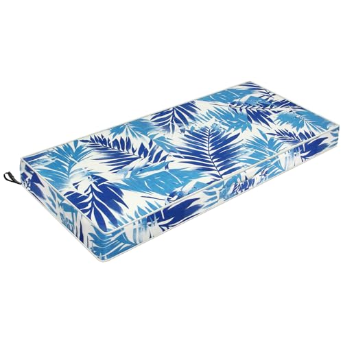 Outdoor Bench Cushion 48 x 18 inch Water-Resistant Patio Furniture Cushions for Garden Swing Porch Sofa Settee Pads with Handle and Adjustable Straps, Blue Leaf - color: Leaf Blue, size: 48x18x3 Inch-Rectangle (1 Pack)
