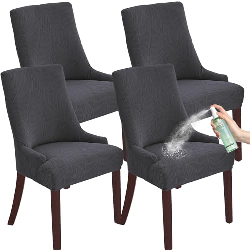 Wingback Chair Cover Waterproof,Stretch Jacquard Slipcover(Dark Grey,4PCS) | Instant room refresh with easy cleanup, dependable mess protection, and a neat tailored look for family spaces. - color: Dark Grey