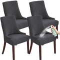 Wingback Chair Cover Waterproof,Stretch Jacquard Slipcover(Dark Grey,4PCS) | Instant room refresh with easy cleanup, dependable mess protection, and a neat tailored look for family spaces. - color: Dark Grey