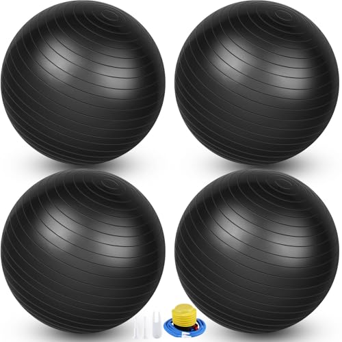 Leyndo 4 Pcs 26 Inch Yoga Exercise Ball Pilates Pregnancy Birthing Fitness Ball with Quick Pump Anti Burst for Improved Posture, Balance, Yoga, Pilates, Training - color: Black