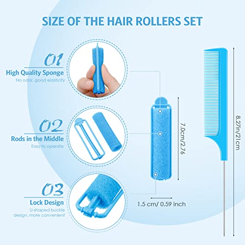 Syhood 43 Pcs Foam Sponge Hair Rollers Women 0.59 Inch Soft Sleeping Curlers Flexible Sponge Curler Tool and Rat Tail Comb for Hair Styling Hairdressing Overnight Curl and Volume(Dark Blue) - color: Dark Blue