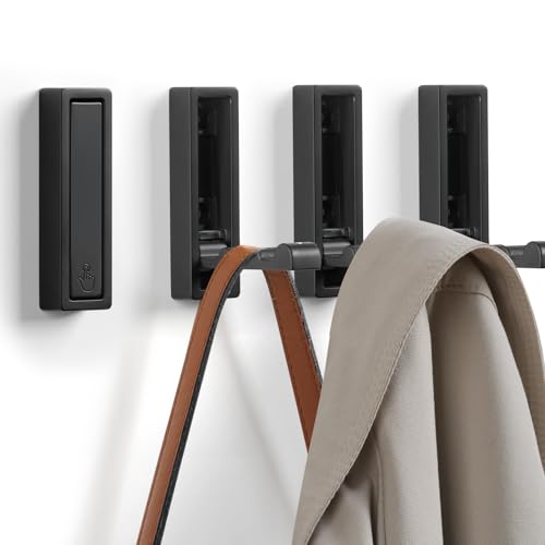 Folding Wall Hooks, 2pcs Foldable Coat Hooks, Heavy Duty Zinc Alloy No Rust Fold Up Hooks for Coat, Towel, Key, Hat, Bag, Jacket, Backpack (Matte Black) - color: Matte Black, size: 2