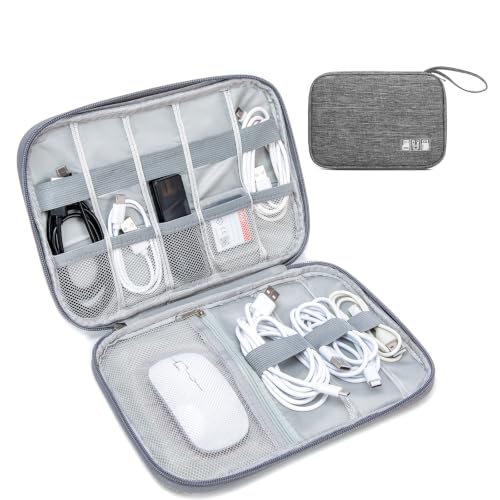 Cord Organizer Travel Case, Cable Organizer Bag for Chargers, USB Cables, Power Bank & Electronics Accessories, Portable Tech Organizer Pouch with Mesh Pockets, Water Resistant Travel Gear Bag - color: gray, size: S
