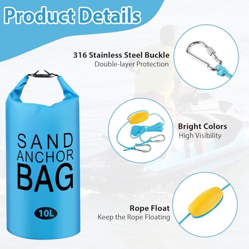 Phoncoo Sand Anchor Bag, 2 in 1 Jet Ski Anchor Kit for Float with Adjustable Buoy, Waterproof Dry Bag for Jetski, Kayak, Boat, Water Sports - color: Blue-2pack-10L
