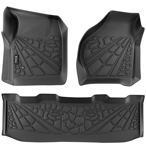 KARPAL Floor Mats for 1999-2007 Ford F250/ F350/ F450 Super Duty Crew Cab Carpet Floor, Custom Fit TPE All Weather Ford F250 Accessories 1st & 2nd Floor Liner - style: 1999-2007 | For Ford Super Duty F-250 | 1st & 2nd Row