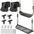 Dolibest Heavy Duty Swing Set Kit – Reinforced A-Frame Brackets & 4 Hangers, DIY Swing Set Hardware Kit for Backyard Garden - color: A: 2 Black Frame Bracket+4 Swing Hanger+2 Swing Seat