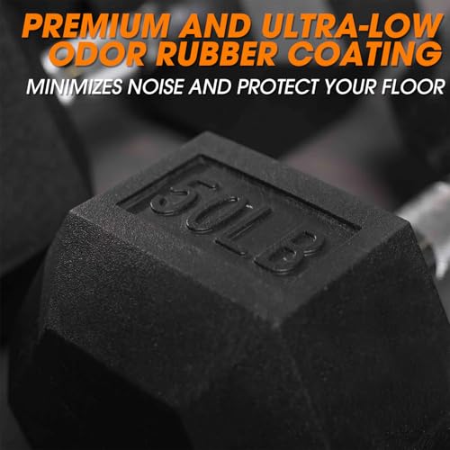 Mikolo Dumbbell Sets with Rack, Rubber Hex Dumbbells, Multiple Choices in 160/200/380/450/550LB, Hand Weights with Chrome Handle for Strength Training - style: 50LB PAIR