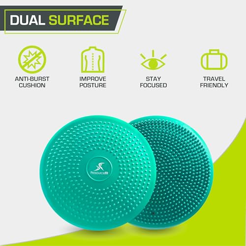 ProsourceFit Core Balance Disc Trainer, 14” Diameter with Pump for Improving Posture, Fitness, Stability - color: Green