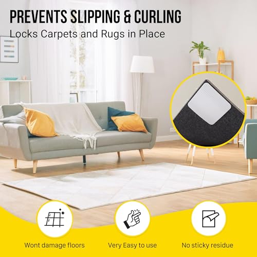 Alien Grip Rug Gripper Carpet Tape - 12pcs, 4x4 in. Anti-Slip Hardwood, Tile Floor, No Damage - Double Sided Reusable, Non Slip Corner Rug Pads - As Seen on TV - size: 12 Pieces | 4 x 4 in